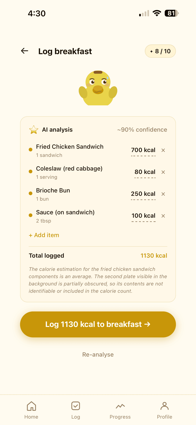 Analyzed meal